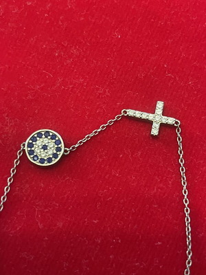 925 silver bracelet with evil eye and cross, 19 cm
