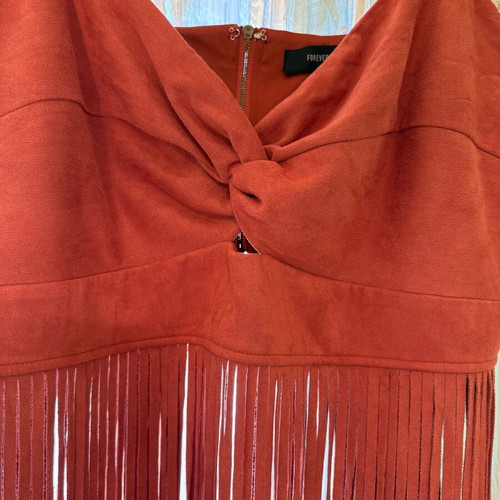 Velvet tirante cropped top like new, orange-red with fringes, size XXXL