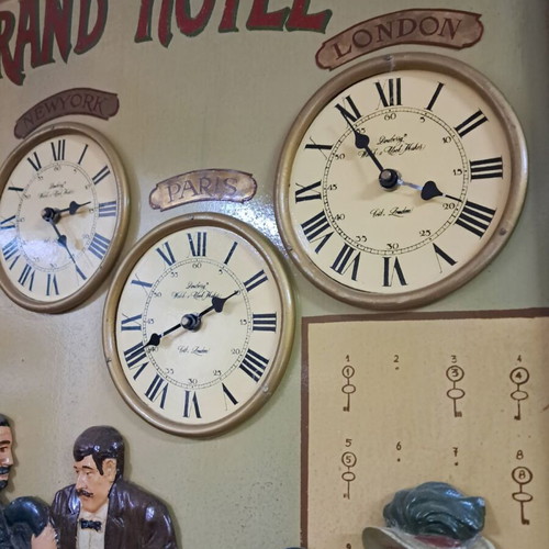 Grand Hotel large embossed wall clock with 3 analog dials