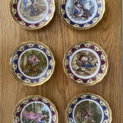 Studio Elisabeth collectible porcelain plates set of 6 handpainted with 22K gold used