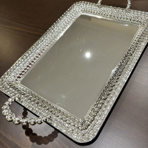 Silver-plated decorative tray with mirror