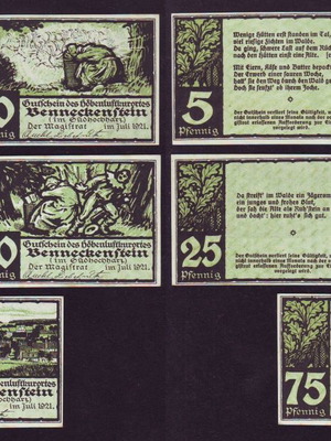 Germany Notgeld banknote set 5 pieces 1921 BENNECKENSTEIN new