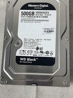 Western Digital WD Black 500GB HDD used, SATA III 6Gb/s, 7200RPM, 64MB Cache