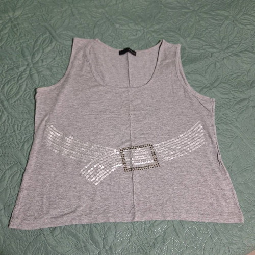 FIDELE gray sleeveless viscose top with sequin belt design like new