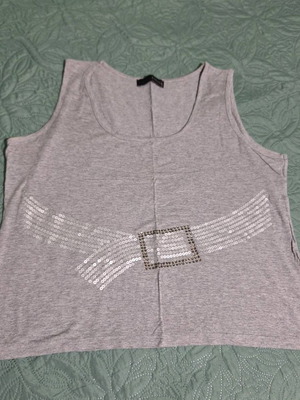 FIDELE gray sleeveless viscose top with sequin belt design like new