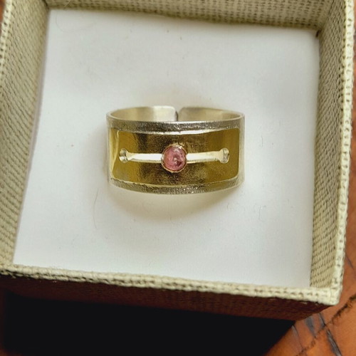 Handmade silver ring 925 with ruby and open bronze