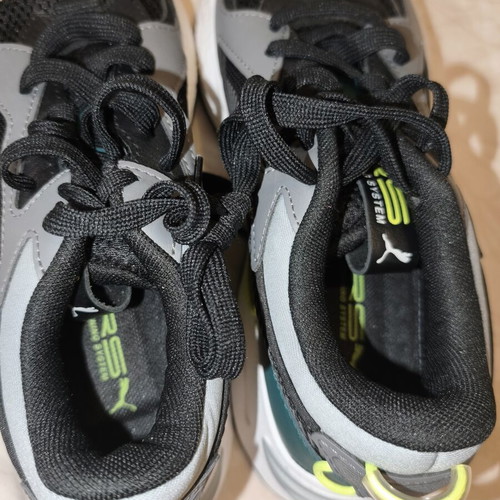 PUMA RS-2K Running System sneakers, size 38, grey and black with neon yellow