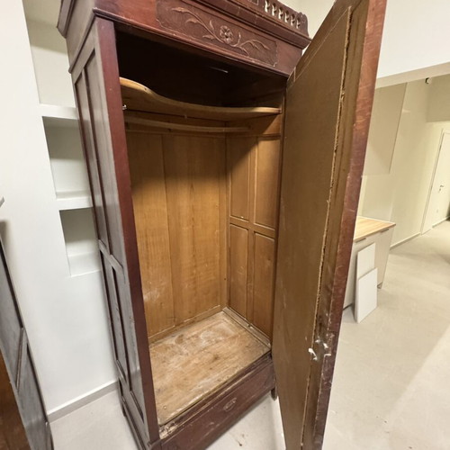 Vintage wooden single-door wardrobe with large mirror