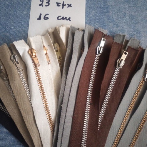 Set of 23 Metal Zippers Vintage New Old Stock, 16 cm, Various Colors