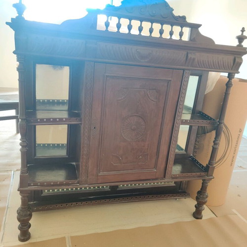 Cycladic furniture used, solid wood with carved details, two pieces