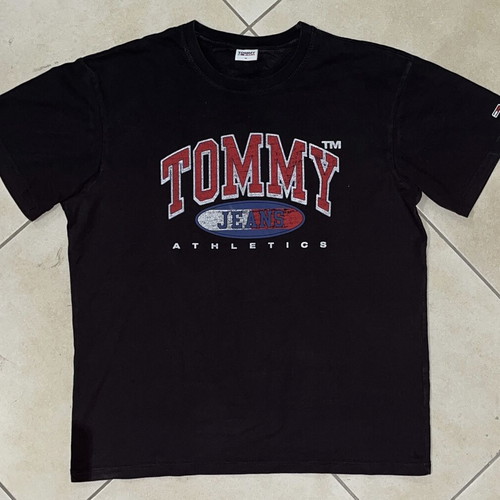 Tommy Jeans Athletics T-Shirt black, vintage distressed logo, size M, like new