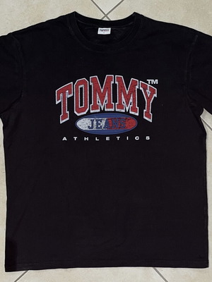 Tommy Jeans Athletics T-Shirt black, vintage distressed logo, size M, like new