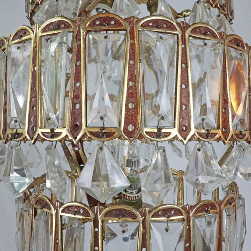 Single ceiling light from 1960 new, metal and crystal