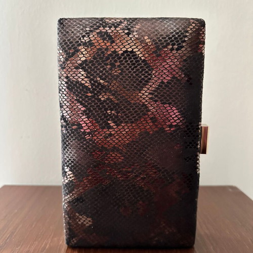 Migato Clutch Snake Print Bag New Brown with Gold Details