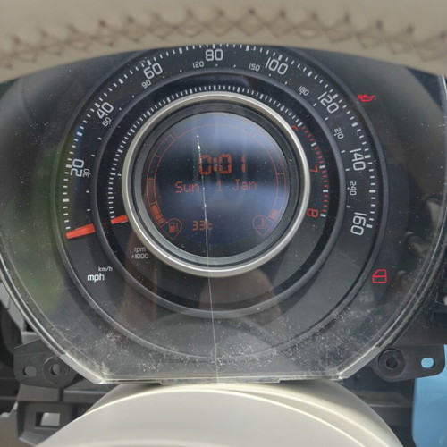 Fiat 500 2013 dashboard used, broken glass, miles and kilometers