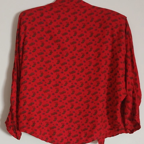 Vintage 80s red shirt with shoulder pads and paisley pattern, handmade