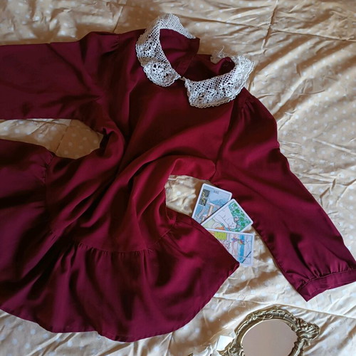 Coquette vintage burgundy blouse with knitted collar like new, size S