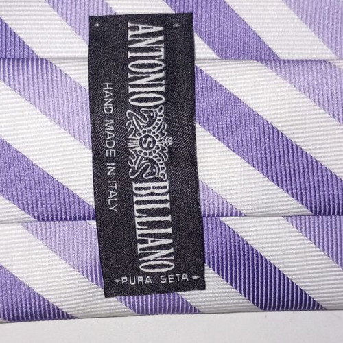 Antonio Billano handmade Italian tie new, silk white and purple