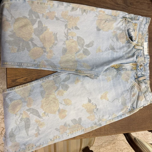 Zara floral jeans new, size 44, low rise, blue and yellow