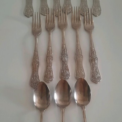 Set of fruit knives, forks and spoons used, vintage, made in Japan
