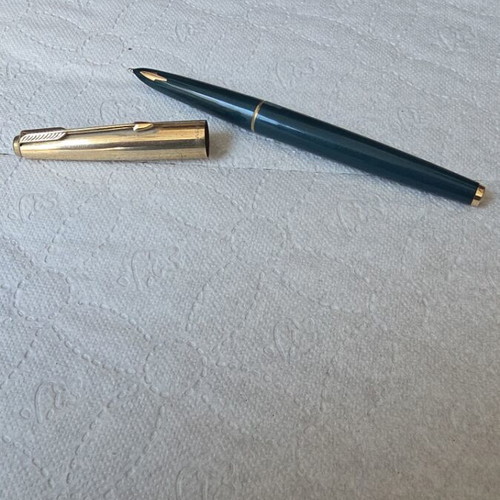 Parker 61 fountain pen with blue body and goldfilled cap