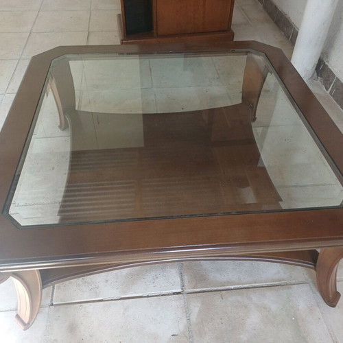 Coffee table made of solid wood and glass new