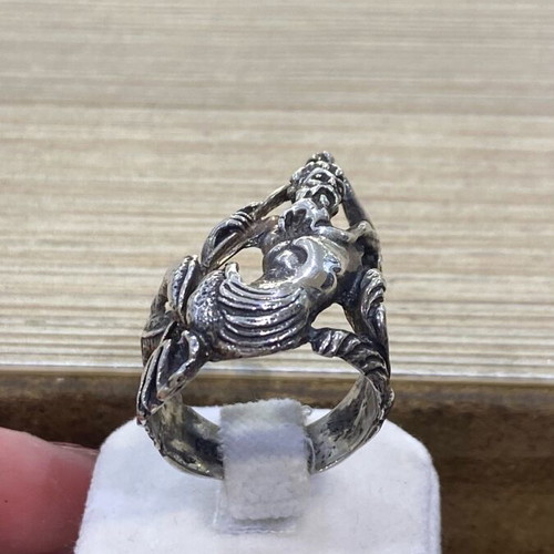 Silver men's Poseidon ring new, size 64 with black platinum detail