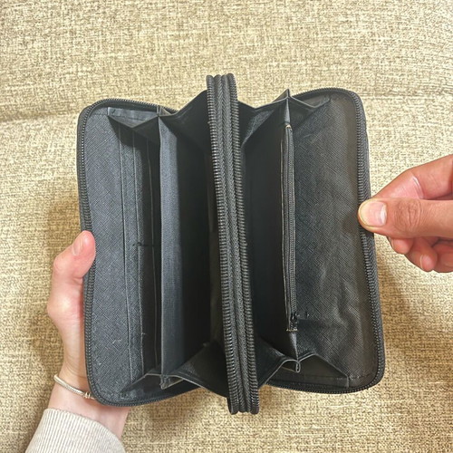 Black clutch wallet like new with wrist strap