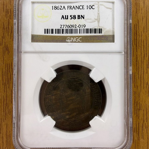 1862A France 10 Centimes coin certified by NGC, like new