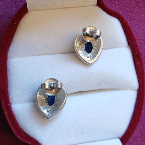 Silver 925 earrings with sapphire and marcasites, like new, vintage