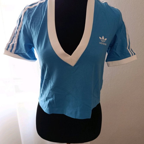 Adidas Originals cropped tee new, size Medium, blue