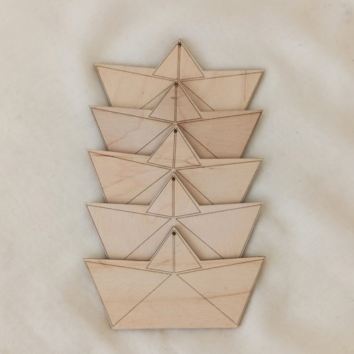 Wooden laser-cut boat shapes set of 5 for crafts and charms