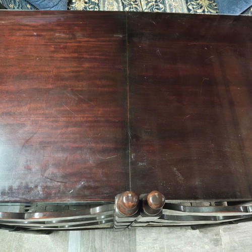Wooden dining table with 4 chairs and glass top