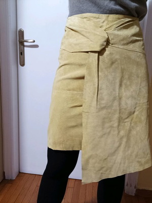 Mango suede skirt yellow midi pencil size M new