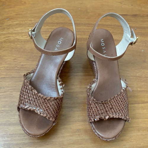 Mosaic sandals used, woven leather, brown, size 40
