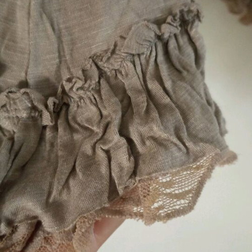 Regalina Small beige top like new with lace ruffle