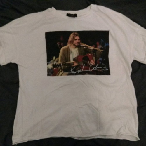 Bershka Kurt Cobain oversized shirt used, white, size L