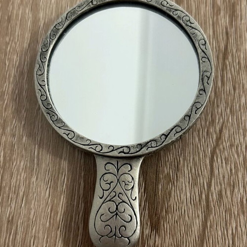 Cute metal hand mirror with flowers and handle new