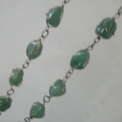 Aventurine Basket Necklace new, 80 cm length, green silver