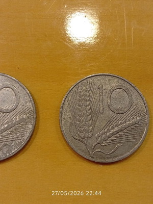 Italian 10 Lira coins used, 1954 and 1969 aluminum