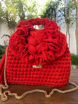 Scarlet Bloom Χιαστί τσάντα καινούργια, κόκκινη χειροποίητη