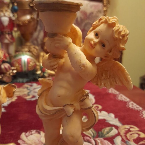 Vintage angel candle holder set like new, resin