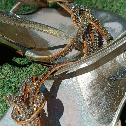 Albano gold leather sandals with crystals, size 37