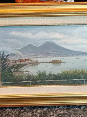 Πίνακας ζωγραφικής ελαιογραφία μεταχειρισμένη με φόντο τον Βεζούβιο στη Νάπολη