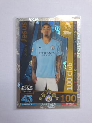 Topps Match Attax Premier League 2018-19 Gabriel Jesus 100 Club Card