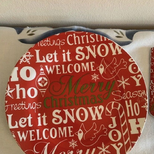 Christmas ceramic dessert plate with spatula new