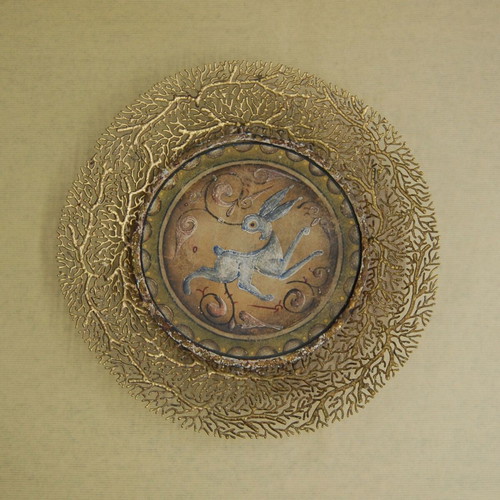 Fresko painting with ornate bronze frame new