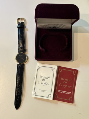Must de Cartier Paris Quartz watch like new, black leather strap