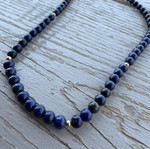 Long lapis necklace, silver