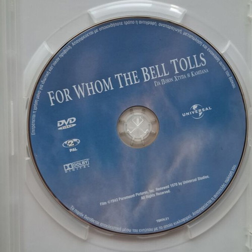 For Whom the Bell Tolls DVD like new, adventure romantic drama historical